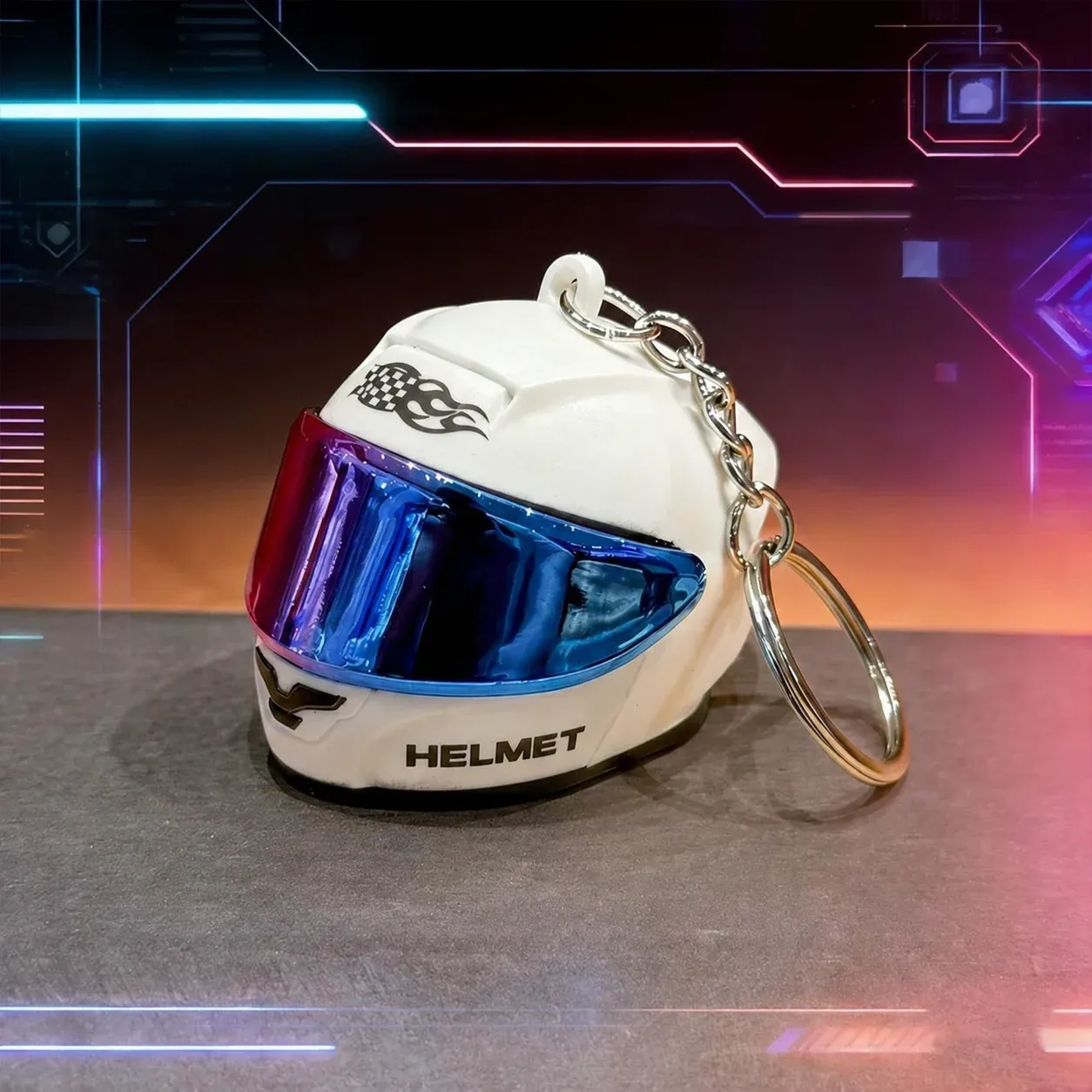 Porte-clés original en forme de casque de moto avec LED, mini porte-clés créatif pour sacs et clés, lumière d'avertissement nocturne 13