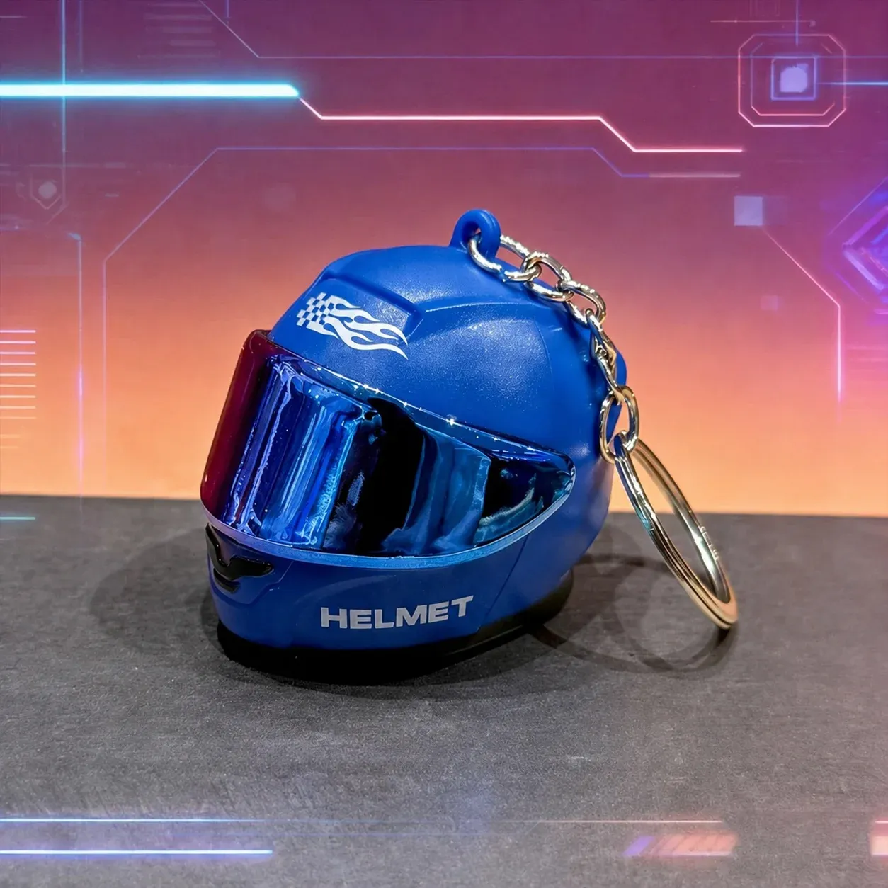Porte-clés original en forme de casque de moto avec LED, mini porte-clés créatif pour sacs et clés, lumière d'avertissement nocturne 12