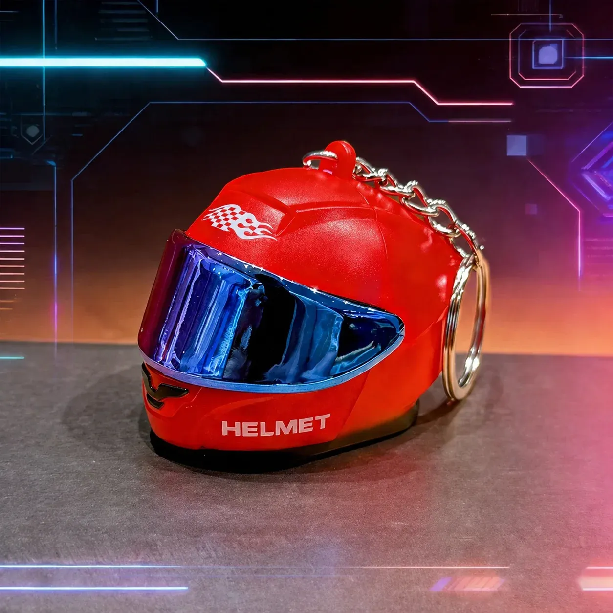 Porte-clés original en forme de casque de moto avec LED, mini porte-clés créatif pour sacs et clés, lumière d'avertissement nocturne 11