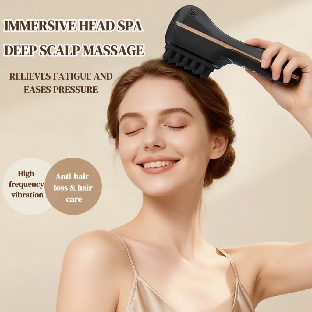 Peigne de massage électrique pour cuir chevelu, 5 vitesses, double tête en silicone, vibrations haute fréquence 2