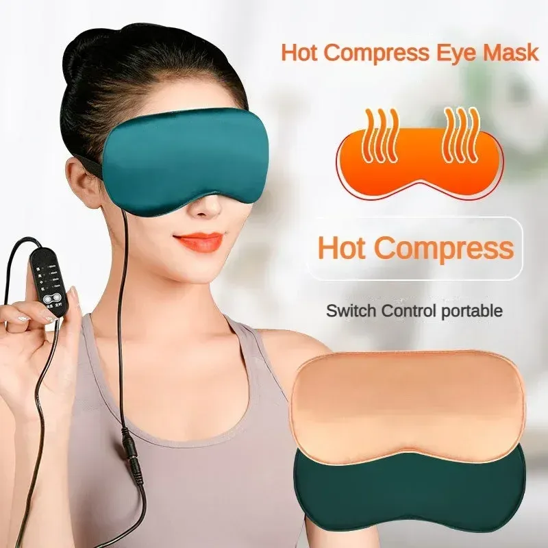 Masque de sommeil chauffant USB en soie avec compresse à vapeur, couvre-yeux électrique à température contrôlée - Image 1