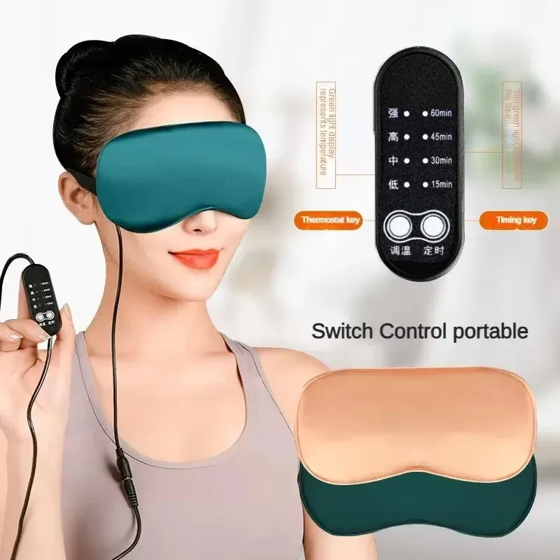 Masque de sommeil chauffant USB en soie avec compresse à vapeur, couvre-yeux électrique à température contrôlée 4