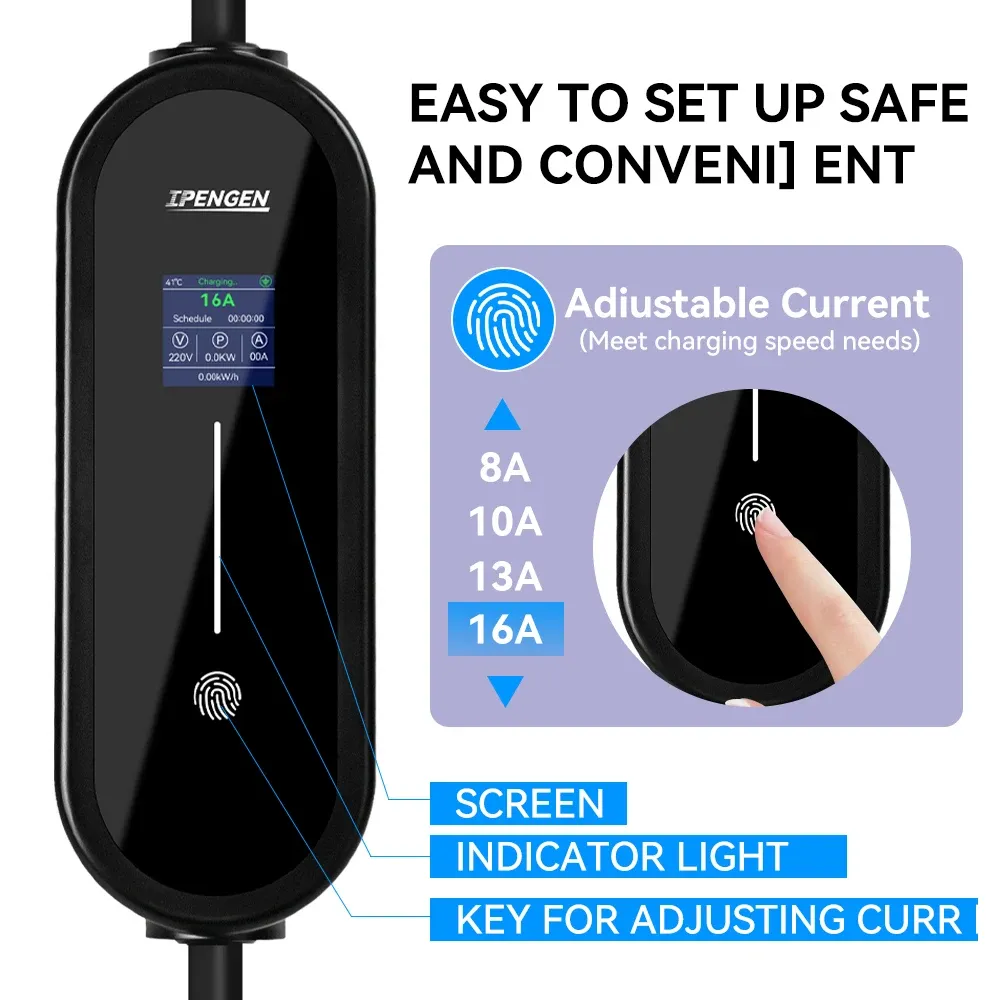 IPENGEN – Chargeur portable pour véhicule électrique 3,5 kW, câble 5 m, connecteur Type 2 IEC 62196 / GB/T 16 A, monophasé, Type 1, boîtier mural de charge pour véhicule électrique 2