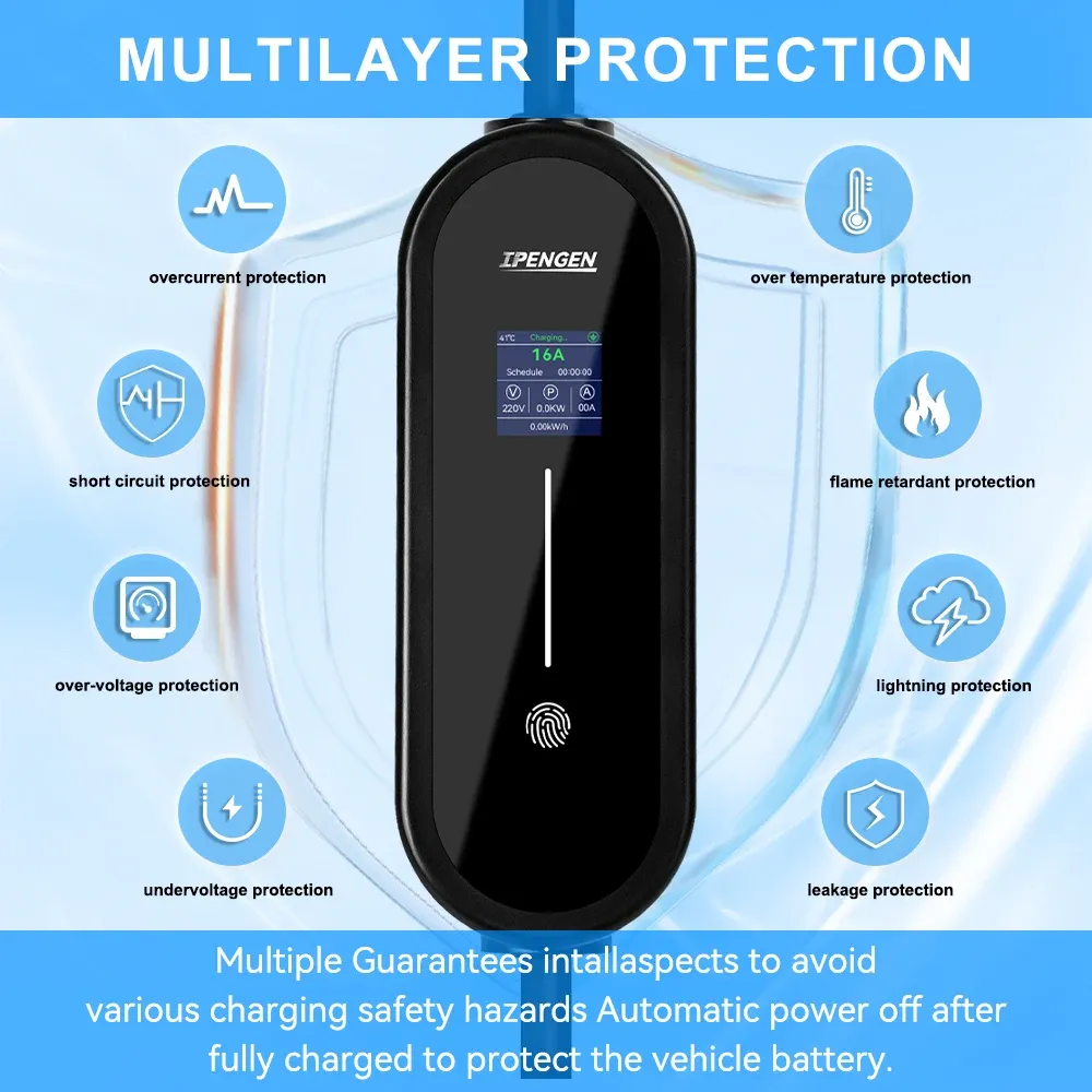 IPENGEN – Chargeur portable pour véhicule électrique 3,5 kW, câble 5 m, connecteur Type 2 IEC 62196 / GB/T 16 A, monophasé, Type 1, boîtier mural de charge pour véhicule électrique 4