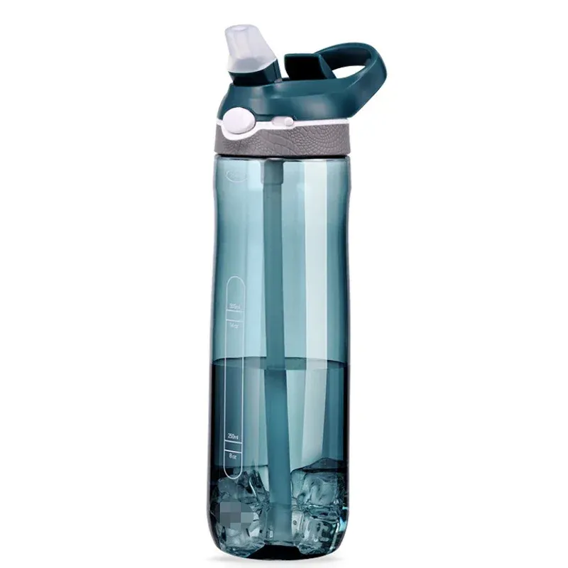 Bouteille d'eau de sport avec paille, plastique transparent sans BPA, 750 ml - Image 1