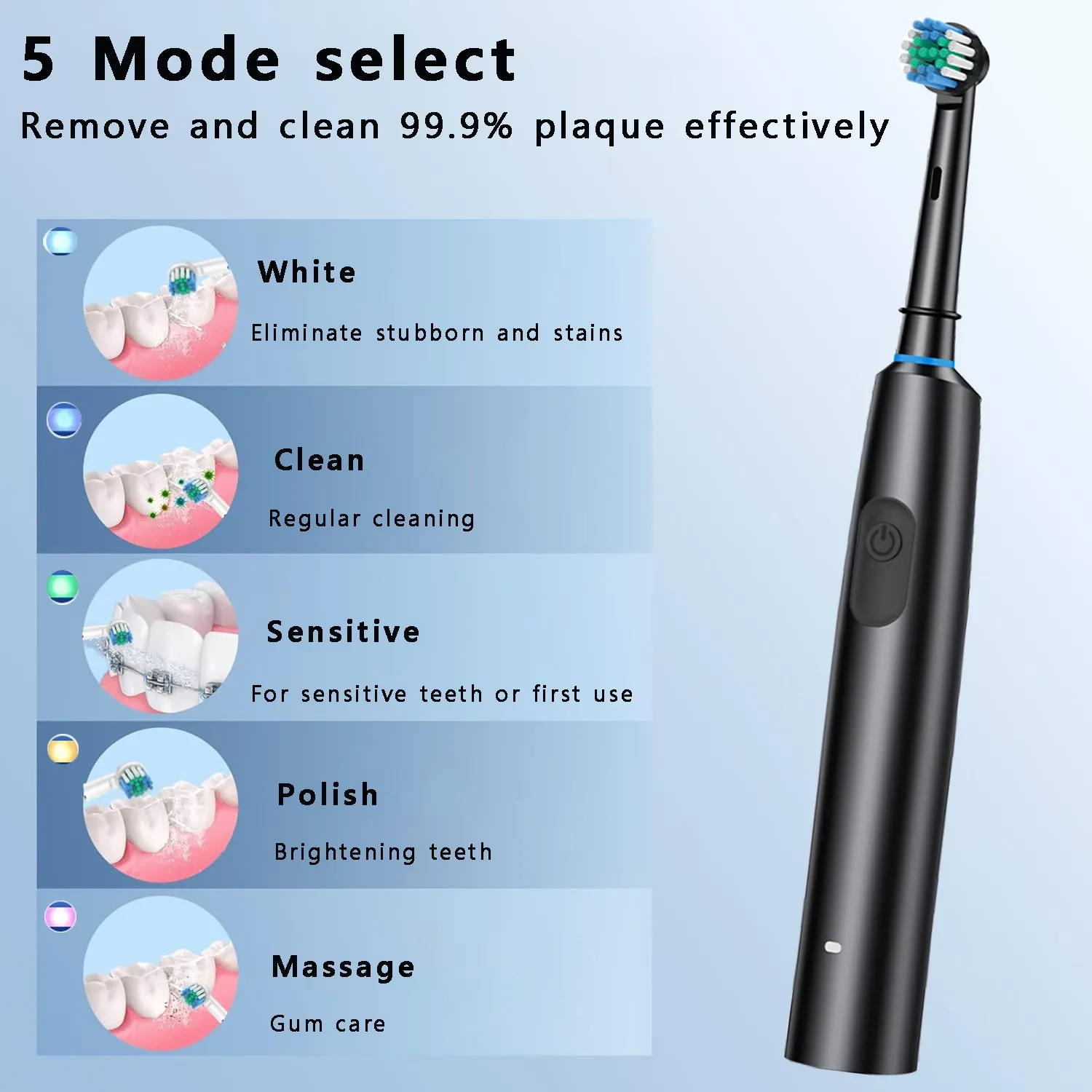 Brosse à dents électrique étanche avec minuteur et 8 têtes de rechange 5