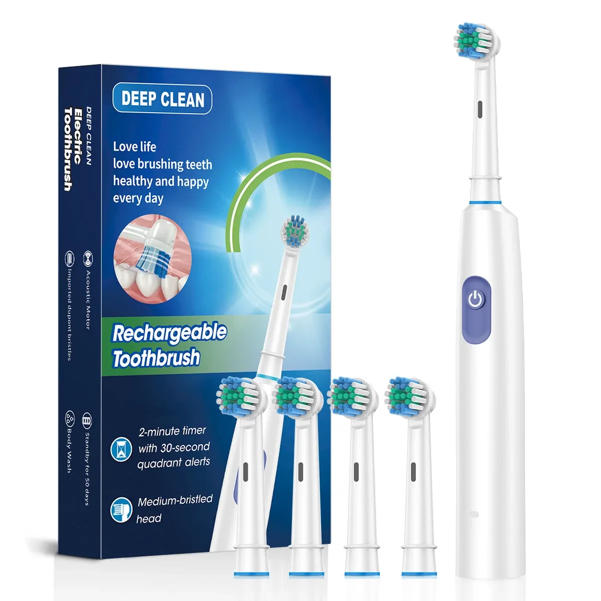 Brosse à dents électrique étanche avec minuteur et 8 têtes de rechange 8