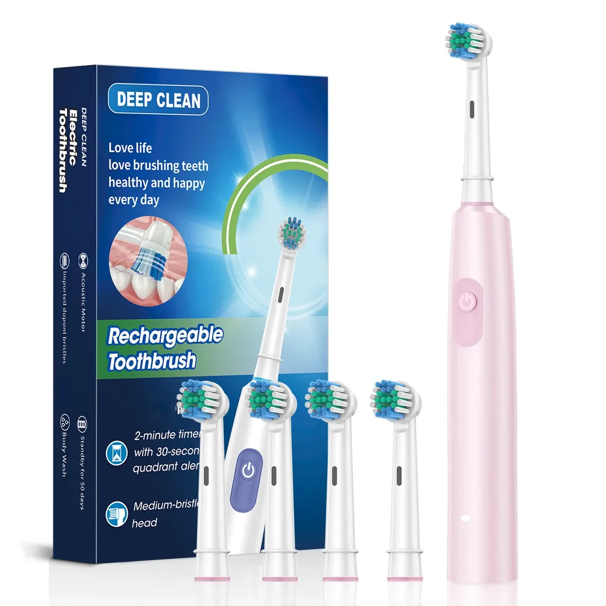 Brosse à dents électrique étanche avec minuteur et 8 têtes de rechange 9