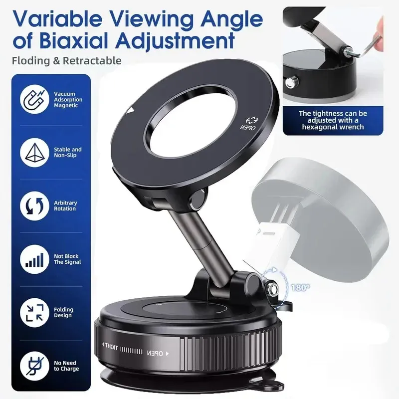 Support magnétique 360° pour téléphone, fixation voiture à ventouse, mains libres, compatible salle de sport et miroir 3