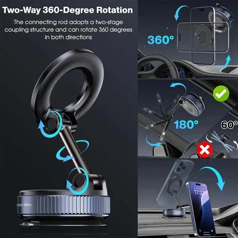 Support magnétique 360° pour téléphone, fixation voiture à ventouse, mains libres, compatible salle de sport et miroir 5