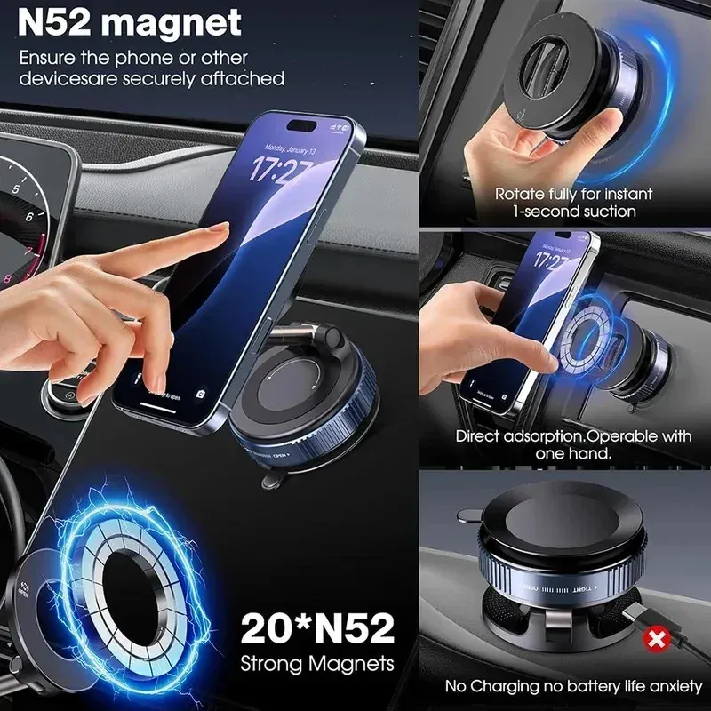 Support magnétique 360° pour téléphone, fixation voiture à ventouse, mains libres, compatible salle de sport et miroir 6