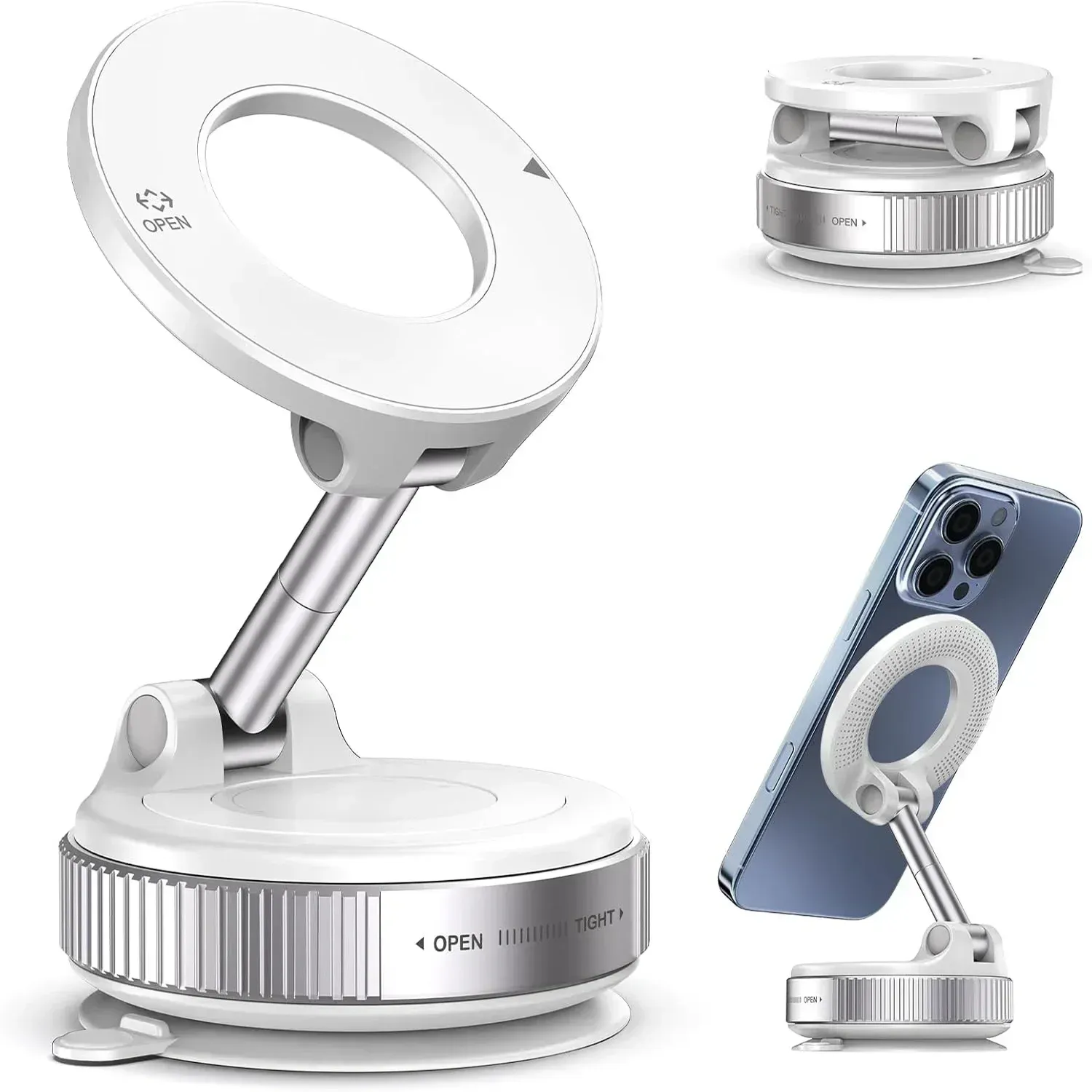 Support magnétique 360° pour téléphone, fixation voiture à ventouse, mains libres, compatible salle de sport et miroir 9