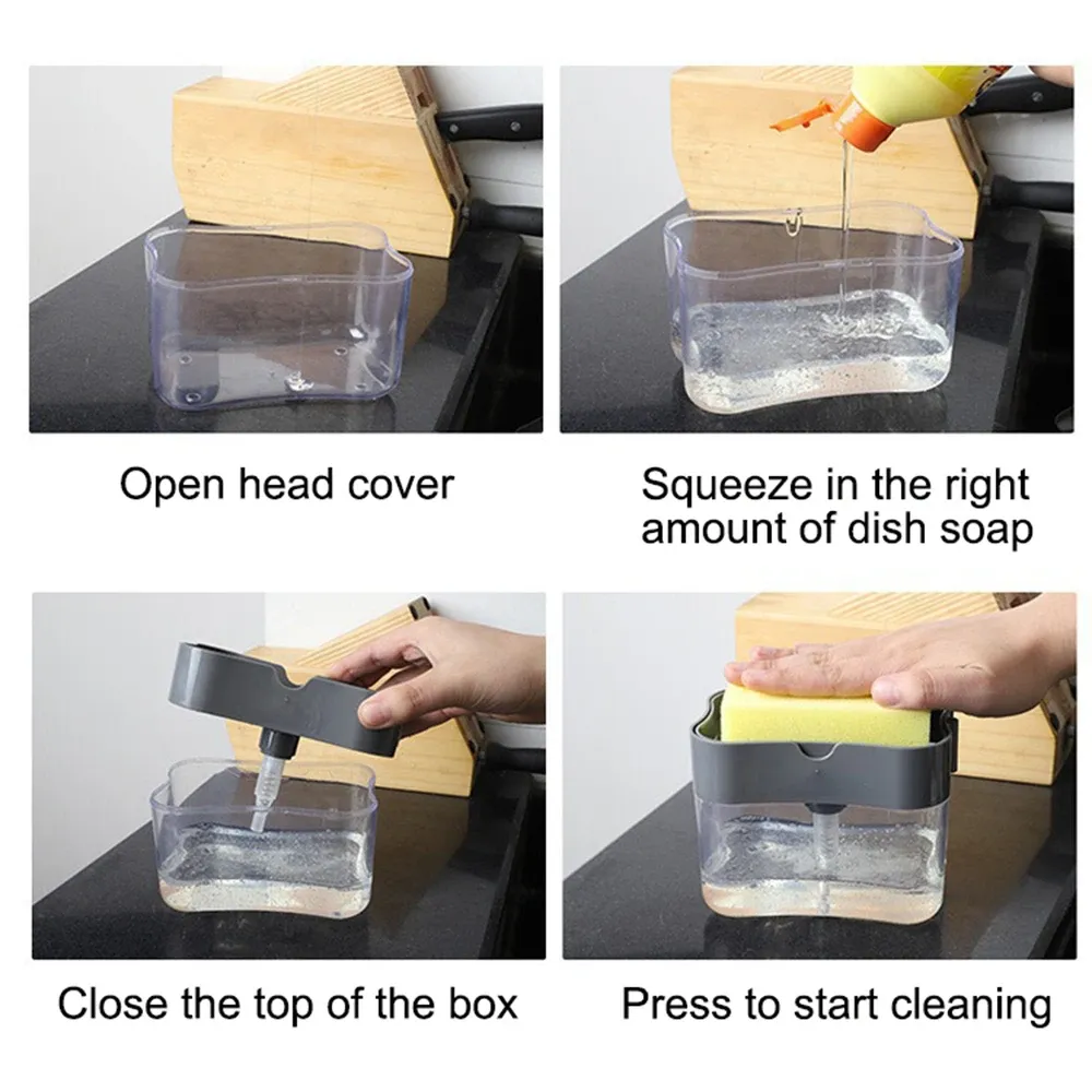 Distributeur automatique de liquide de style cuisine avec brosse de nettoyage pour vaisselle et ustensiles, pompe à savon 4