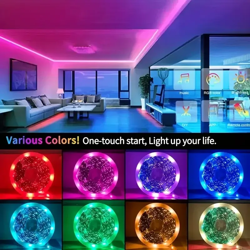 Bande lumineuse LED RGB 1 m à 40 m avec contrôle par application, ruban flexible pour décoration de chambre à coucher 2