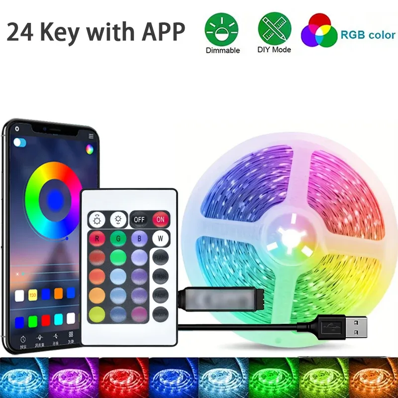 Bande lumineuse LED RGB 1 m à 40 m avec contrôle par application, ruban flexible pour décoration de chambre à coucher 10