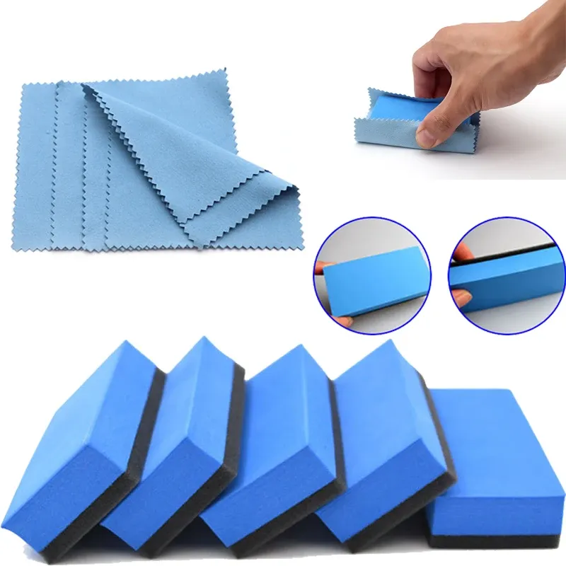 Applicateur d'éponge pour revêtement céramique automobile, éponges en nano verre pour cire, éponge carrée bleue et brosse de nettoyage en microfibre pour voiture - Image 1