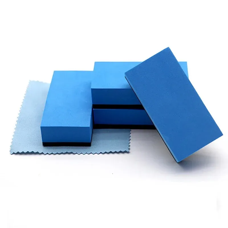 Applicateur d'éponge pour revêtement céramique automobile, éponges en nano verre pour cire, éponge carrée bleue et brosse de nettoyage en microfibre pour voiture 2