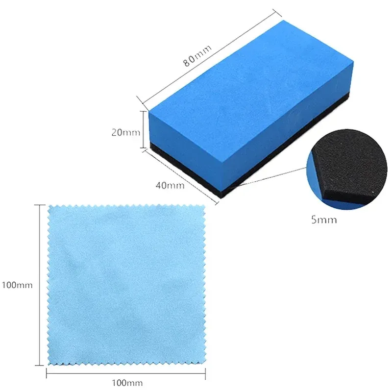 Applicateur d'éponge pour revêtement céramique automobile, éponges en nano verre pour cire, éponge carrée bleue et brosse de nettoyage en microfibre pour voiture 6