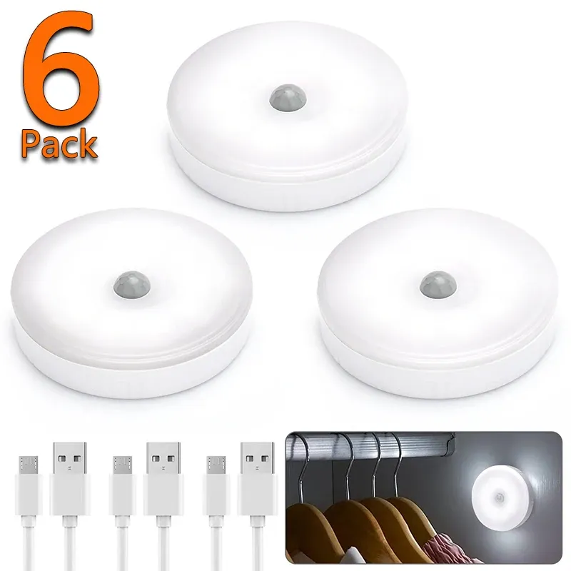 Veilleuse LED sans fil avec détecteur de mouvement, rechargeable par USB, éclairage sous meuble pour étagère et placard - Image 1