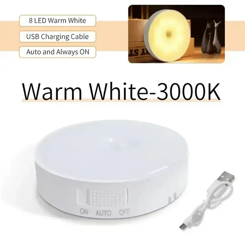 Veilleuse LED sans fil avec détecteur de mouvement, rechargeable par USB, éclairage sous meuble pour étagère et placard 9
