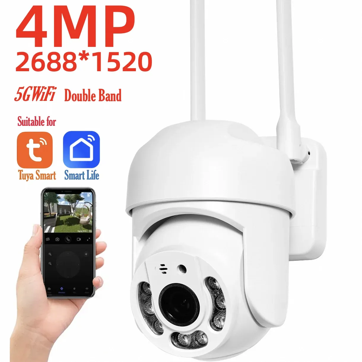 Caméra de surveillance extérieure PTZ WiFi HD 4MP/5G Tuya, sécurité domestique sans fil, étanche IP66, avec bande touristique - Image 1