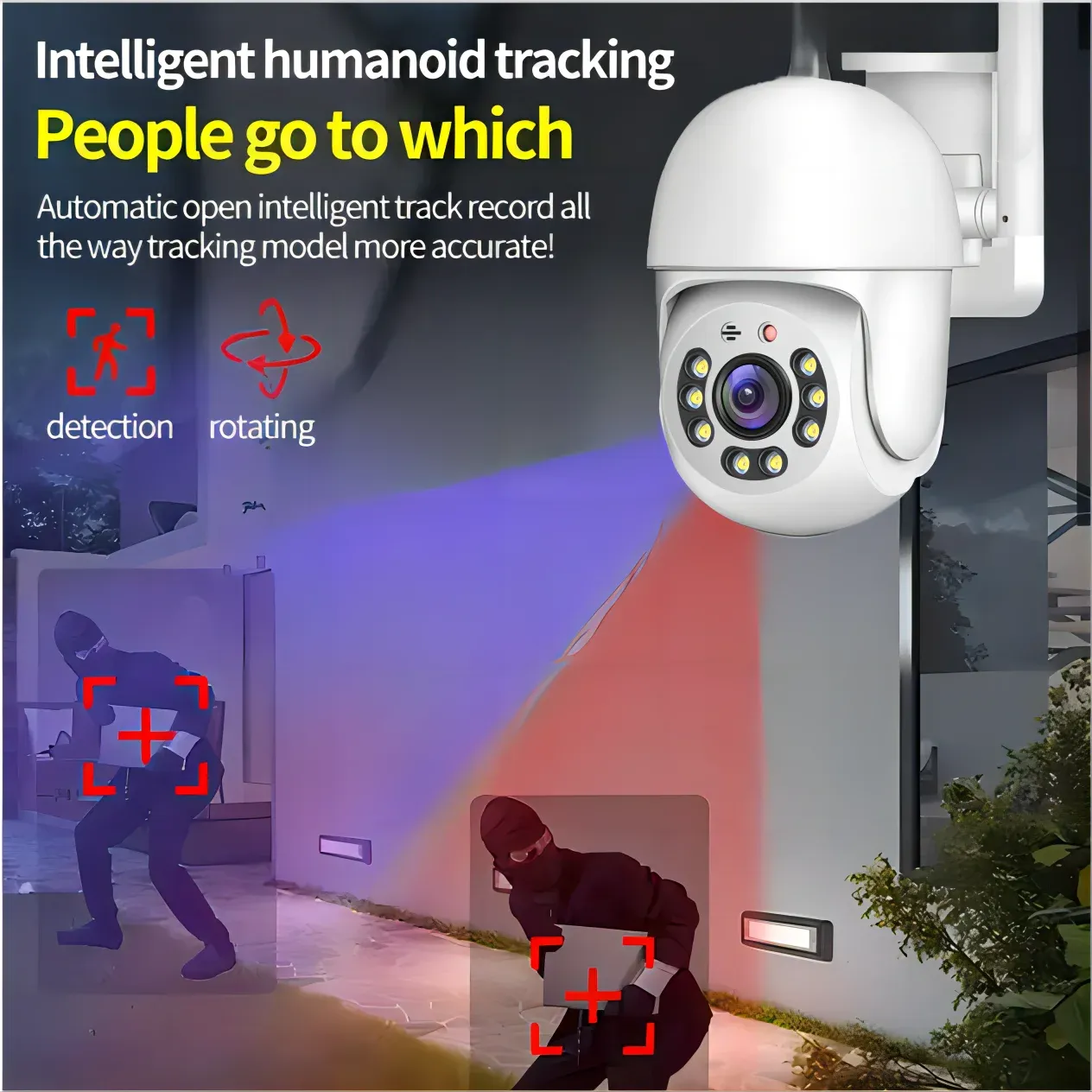 Caméra de surveillance extérieure PTZ WiFi HD 4MP/5G Tuya, sécurité domestique sans fil, étanche IP66, avec bande touristique 2
