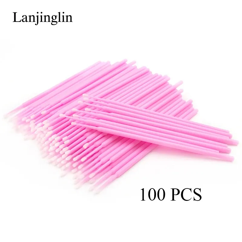 100/200 pièces brosses de nettoyage pour extensions de cils, micro-brosses en forme de coton-tige, outils de maquillage et de démaquillage 14