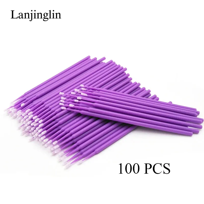 100/200 pièces brosses de nettoyage pour extensions de cils, micro-brosses en forme de coton-tige, outils de maquillage et de démaquillage 15
