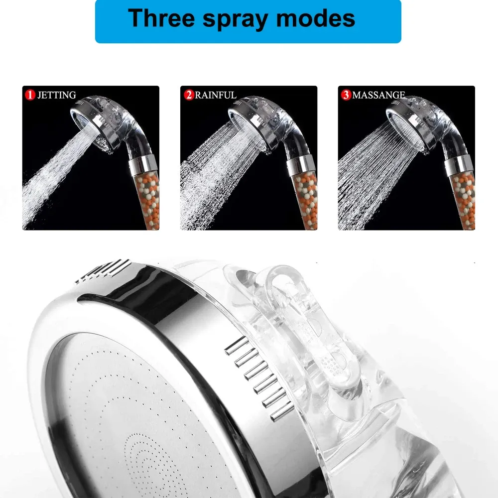 Pommeau de douche haute pression à 3 modes, réglable, pour salle de bain et spa 2