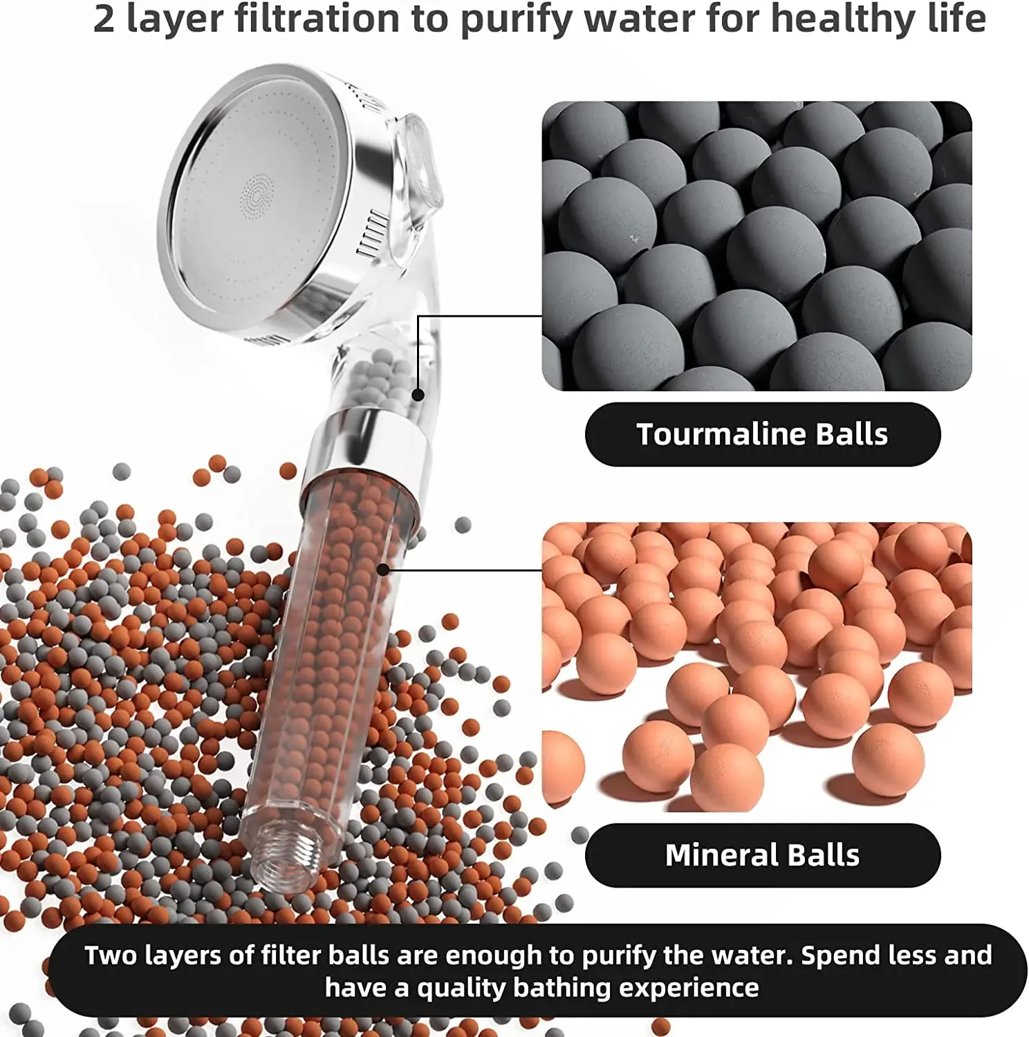 Pommeau de douche haute pression à 3 modes, réglable, pour salle de bain et spa 4