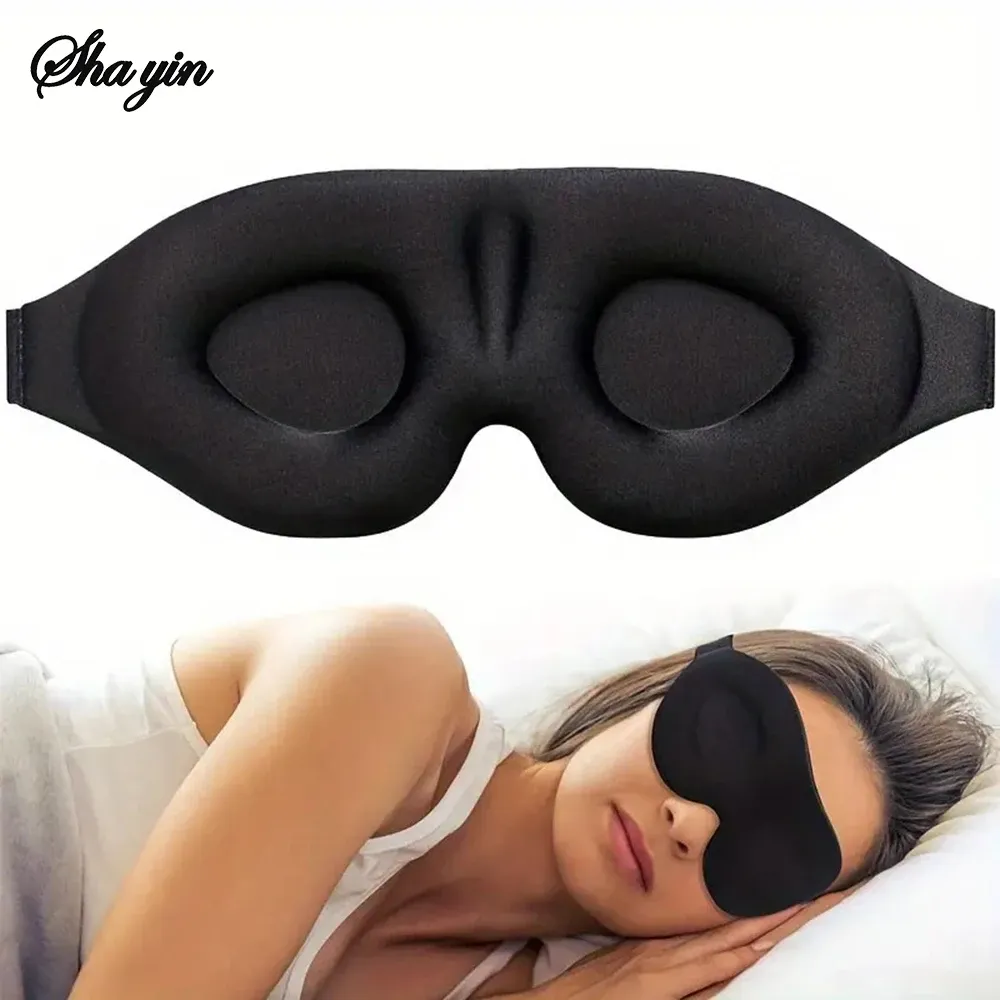 Masque de sommeil 3D réglable pour hommes et femmes, sans pression sur les yeux, respirant et occultant, noir 2