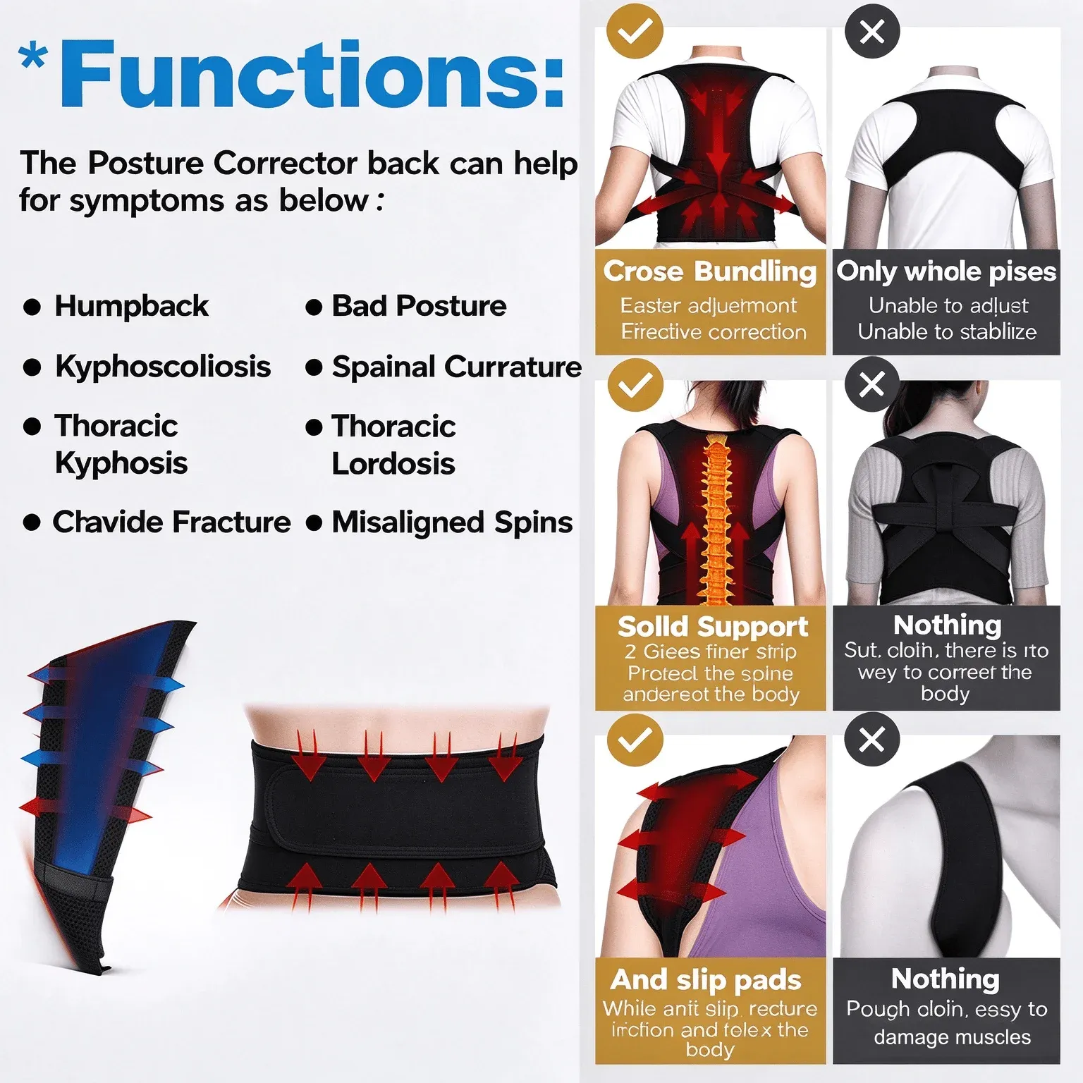 Correcteur de posture dorsal avec soutien des épaules et de la clavicule, pour soulager les douleurs du haut et du bas du dos 4