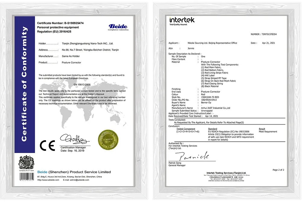 Correcteur de posture, certifications