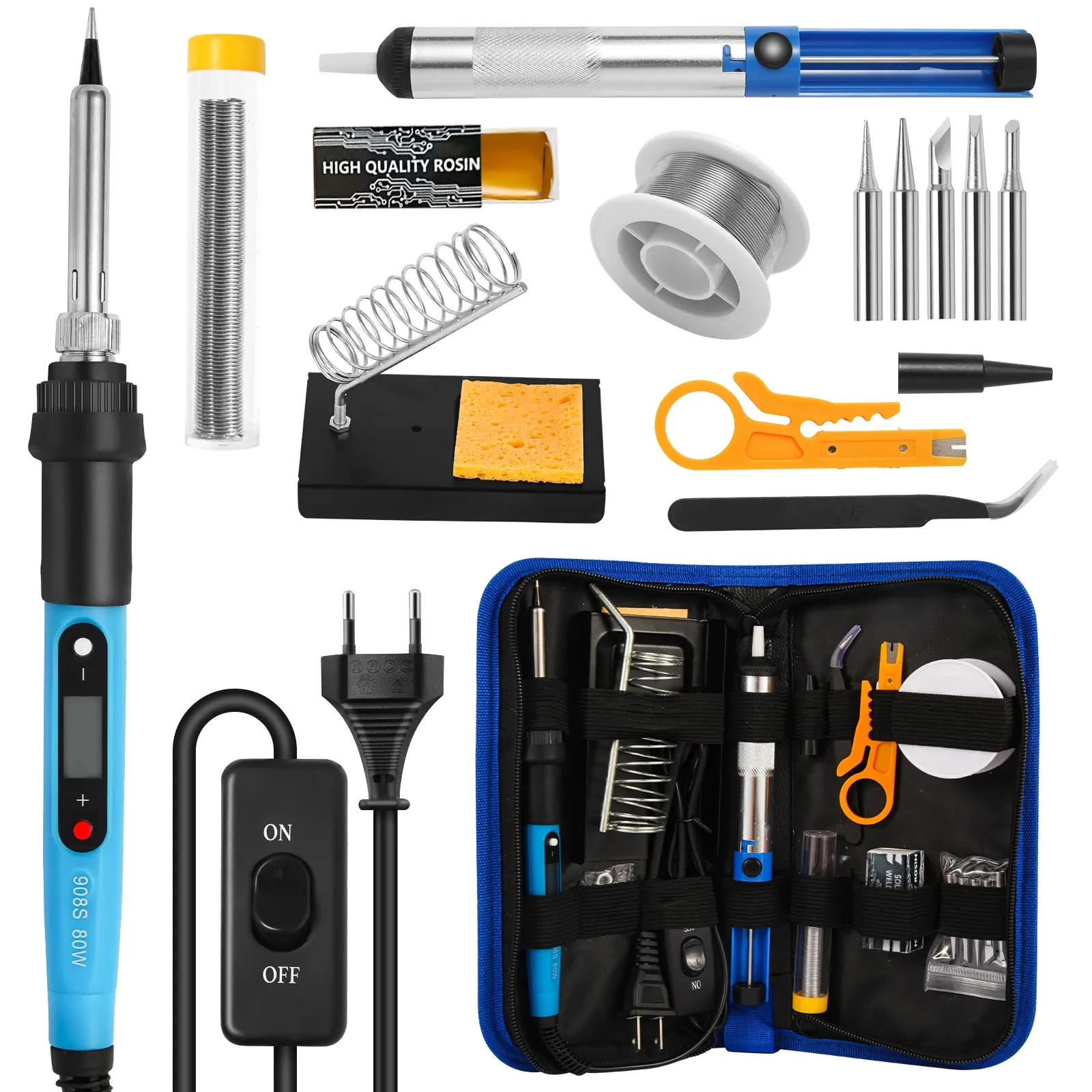 Kit de fer à souder 80 W à température réglable avec écran LCD numérique, interrupteur et étain