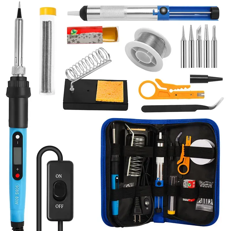 Kit de fer à souder 80 W à température réglable avec écran LCD numérique, interrupteur et étain 7