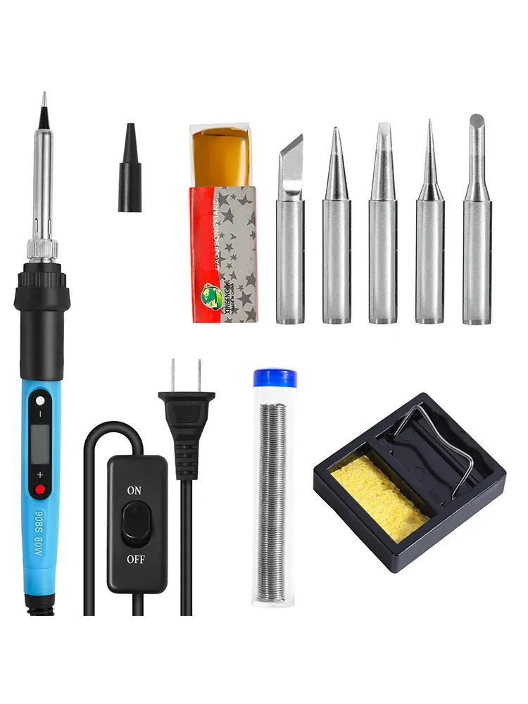 Kit de fer à souder 80 W à température réglable avec écran LCD numérique, interrupteur et étain 8