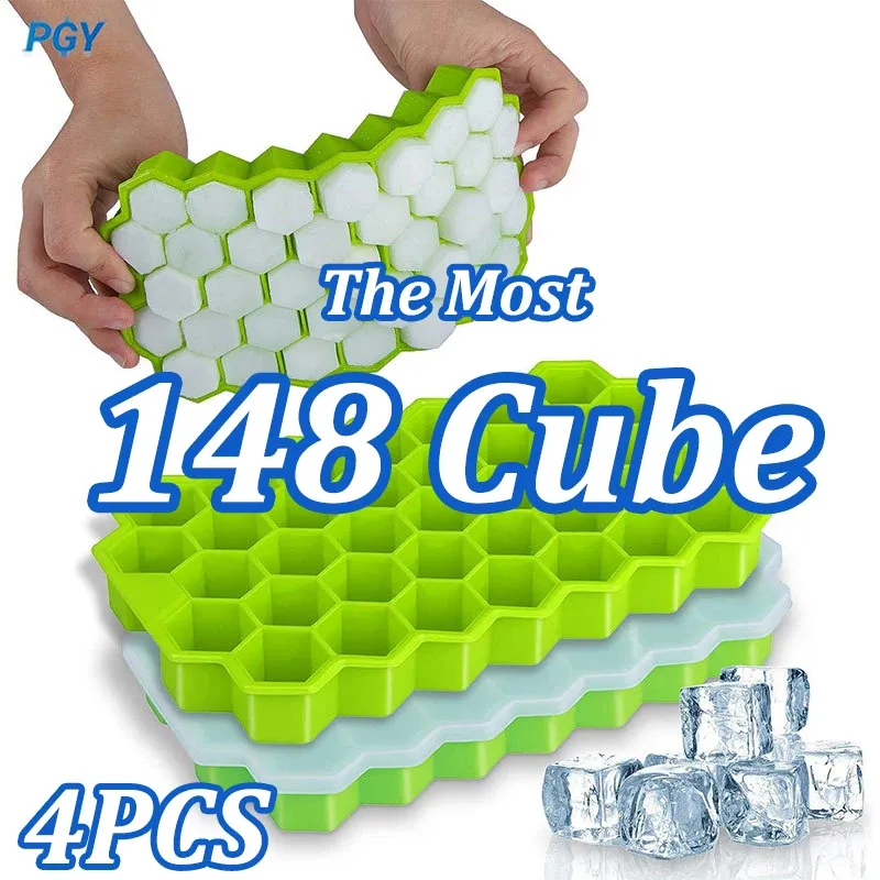 Moule à glaçons en silicone avec couvercles, 148 cubes, grande capacité, qualité alimentaire, sans BPA, réutilisable, 4/2/1 pièces