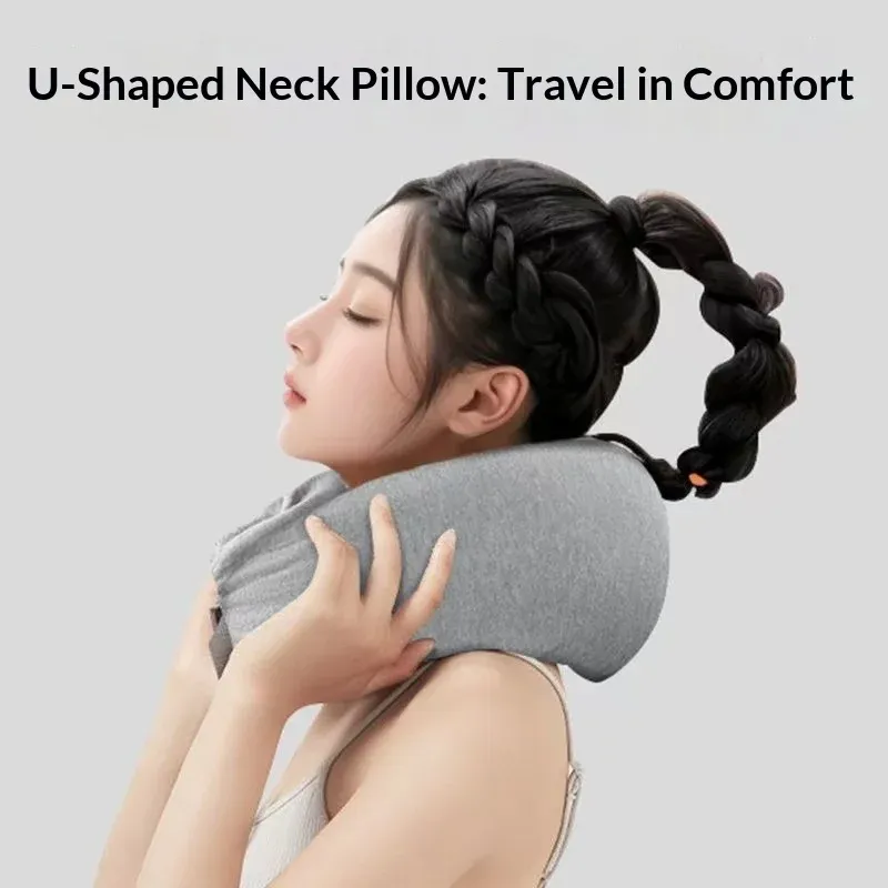 Coussin de voyage en U léger en polyester, à support cervical réglable et pochette de rangement – Homefish 3