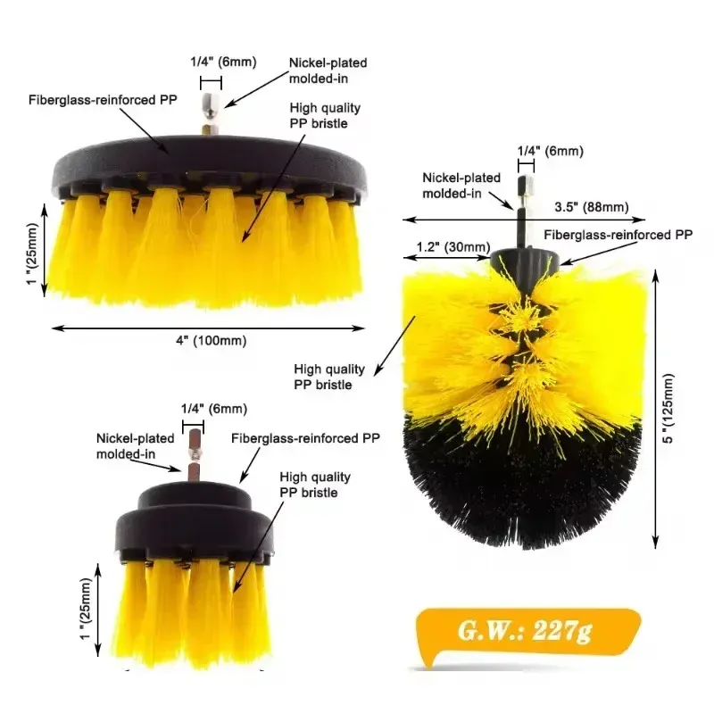 Kit de brosses électriques pour récurer, forets électriques avec brosses en nylon pour tapis, verre et pneus de voiture, 2 / 3,5 / 4 po 10