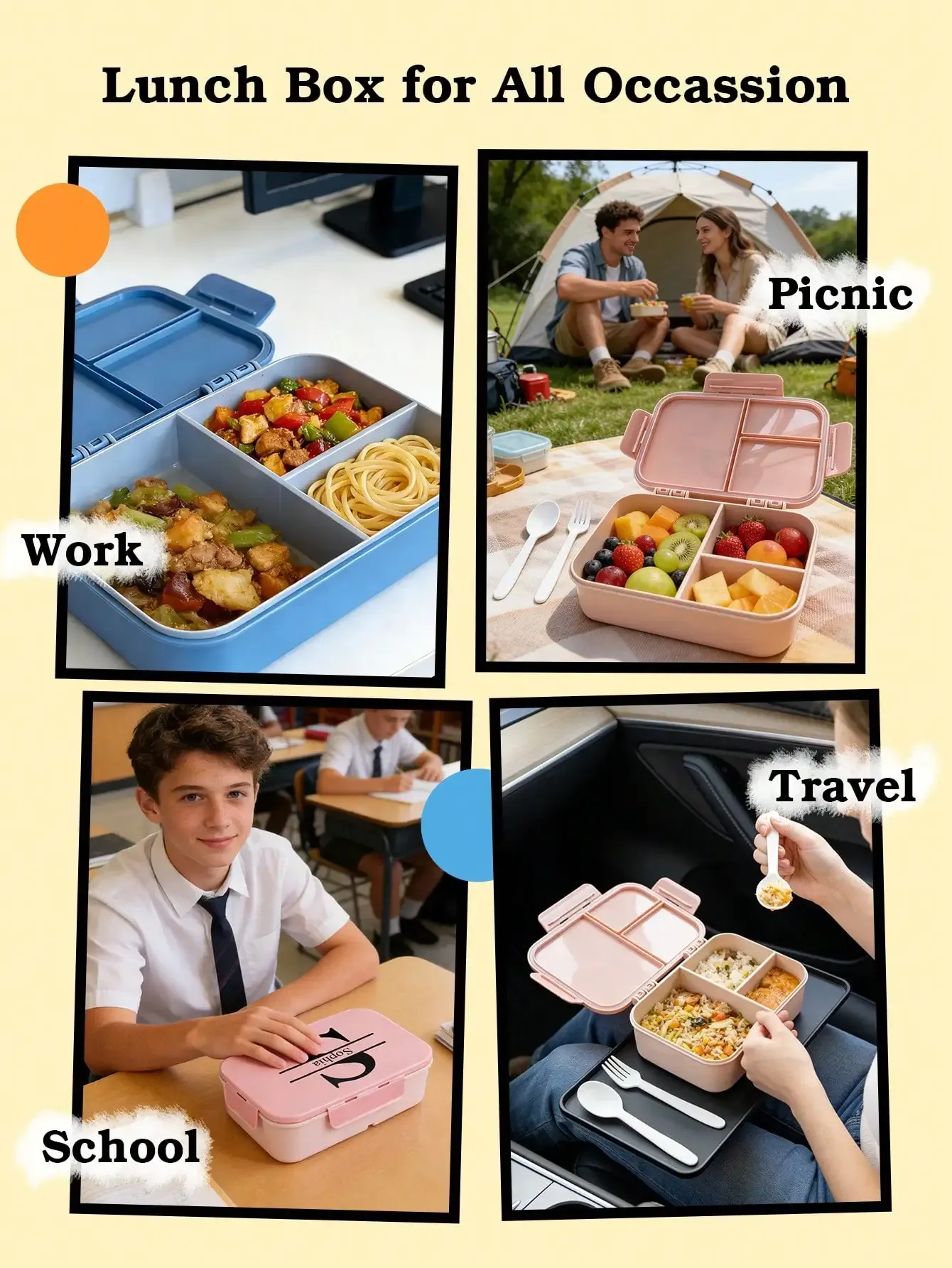 Boîte à bento avec couverts intégrés