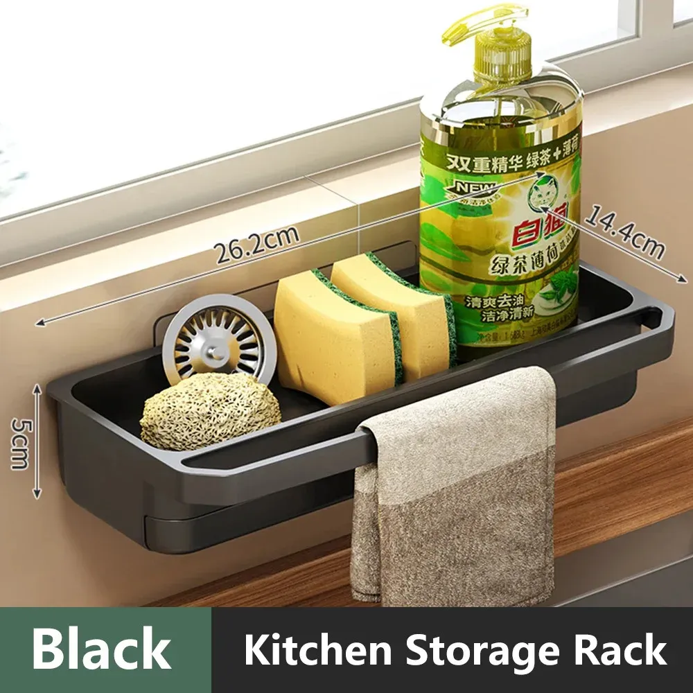 Organisateur d'évier de cuisine auto-drainant avec porte-éponge, support pour torchon, porte-robinet et égouttoir à savon 8