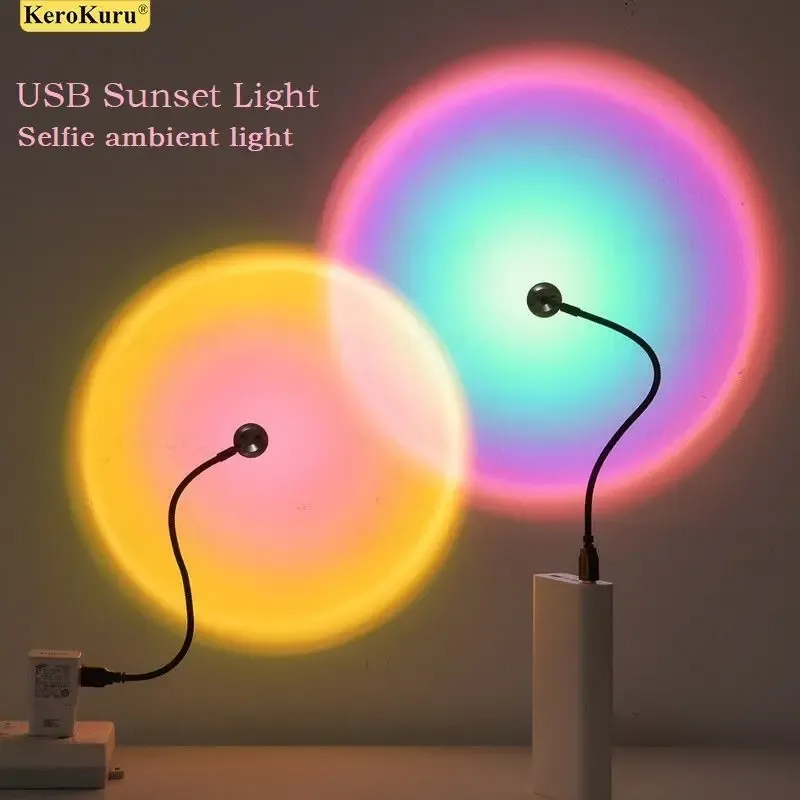 Lampe projecteur LED coucher de soleil USB Kerokuru, arc-en-ciel néon pour photographie et ambiance murale - Image 1