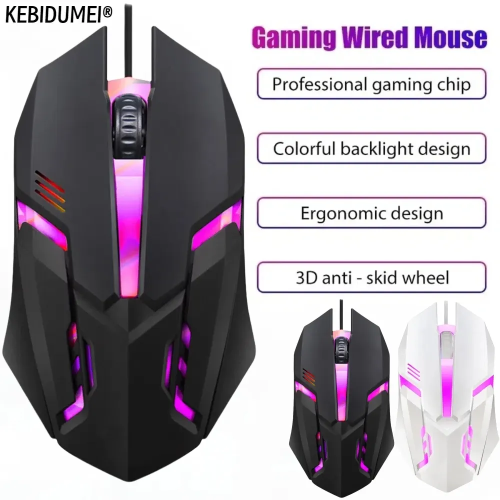 Souris de jeu filaire USB 5000 DPI, 3 boutons silencieux, rétroéclairée et ergonomique pour ordinateur portable