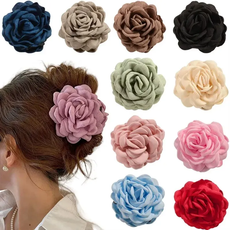 Pince à cheveux en tissu de coton pour femme, 16 coloris, taille moyenne, motif fleur de rose 1