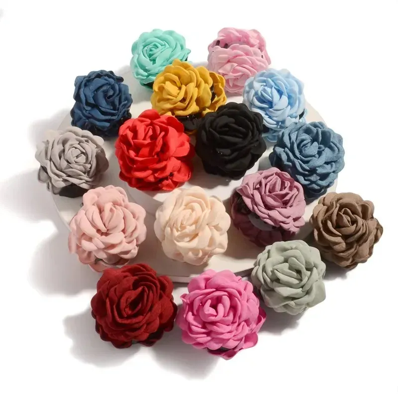 Pince à cheveux en tissu de coton pour femme, 16 coloris, taille moyenne, motif fleur de rose 2