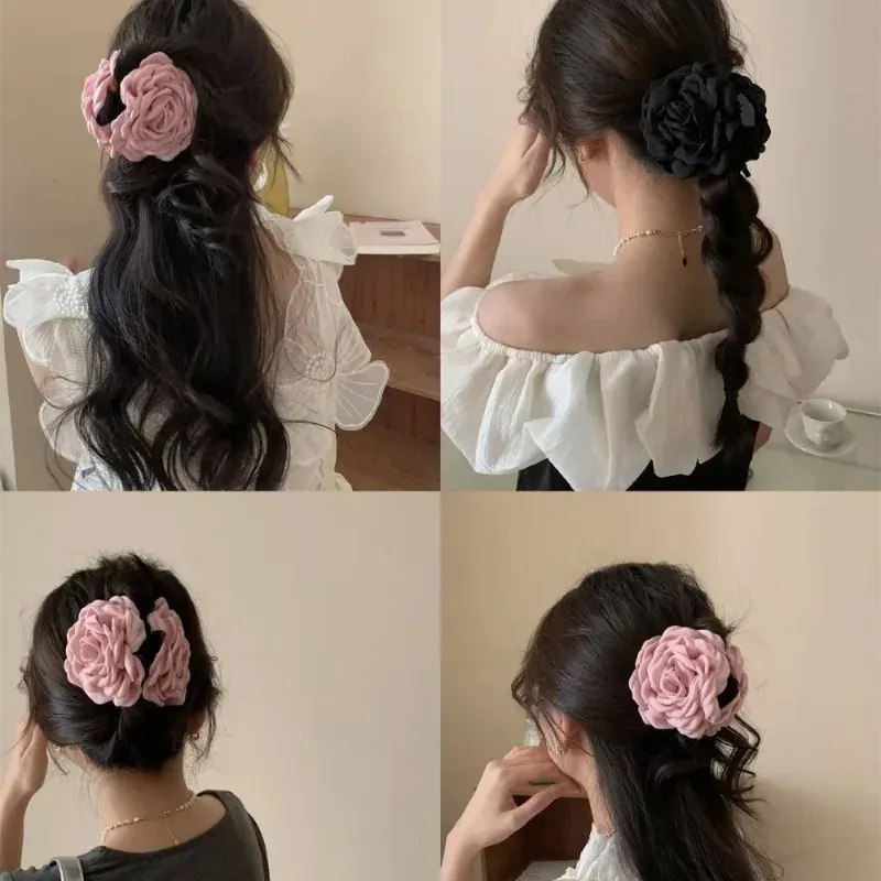 Pince fleur de rose en tissu de coton, style quotidien