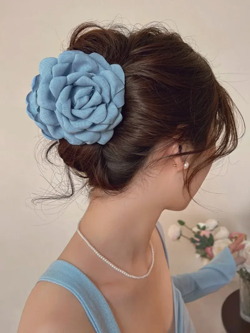 Pince à cheveux fleur en tissu de coton, vue complète