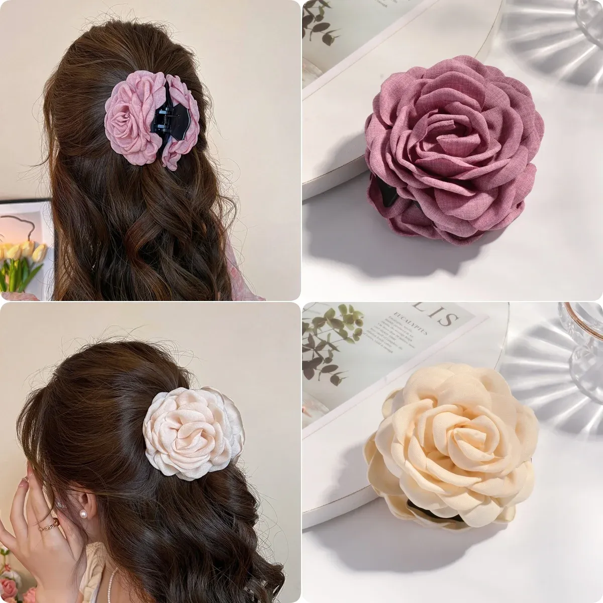 Pince à cheveux en tissu de coton pour femme, 16 coloris, taille moyenne, motif fleur de rose 35