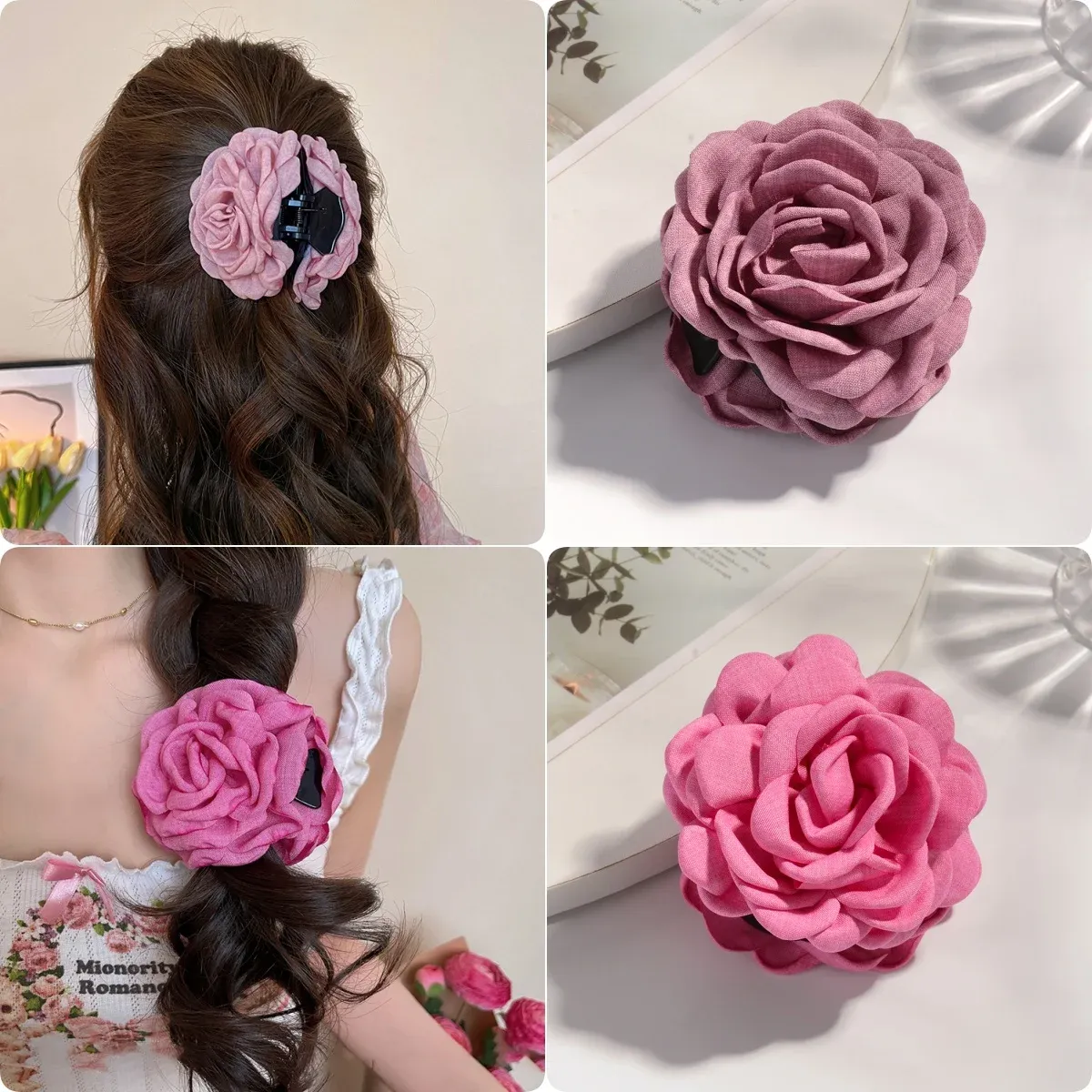 Pince à cheveux en tissu de coton pour femme, 16 coloris, taille moyenne, motif fleur de rose 37