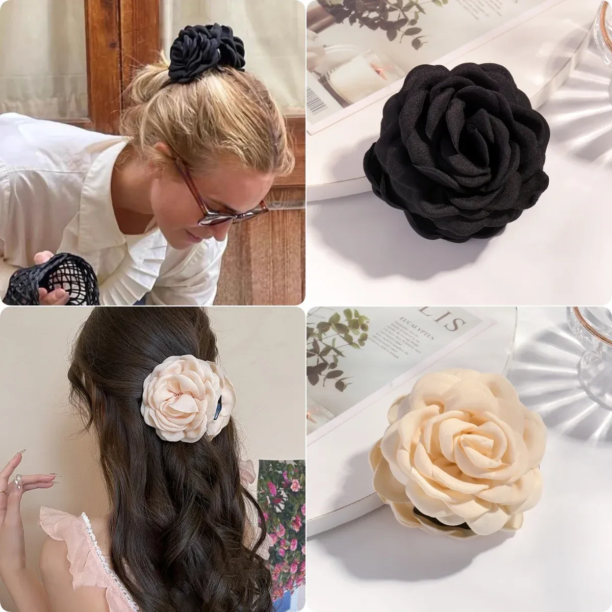 Pince à cheveux en tissu de coton pour femme, 16 coloris, taille moyenne, motif fleur de rose 36